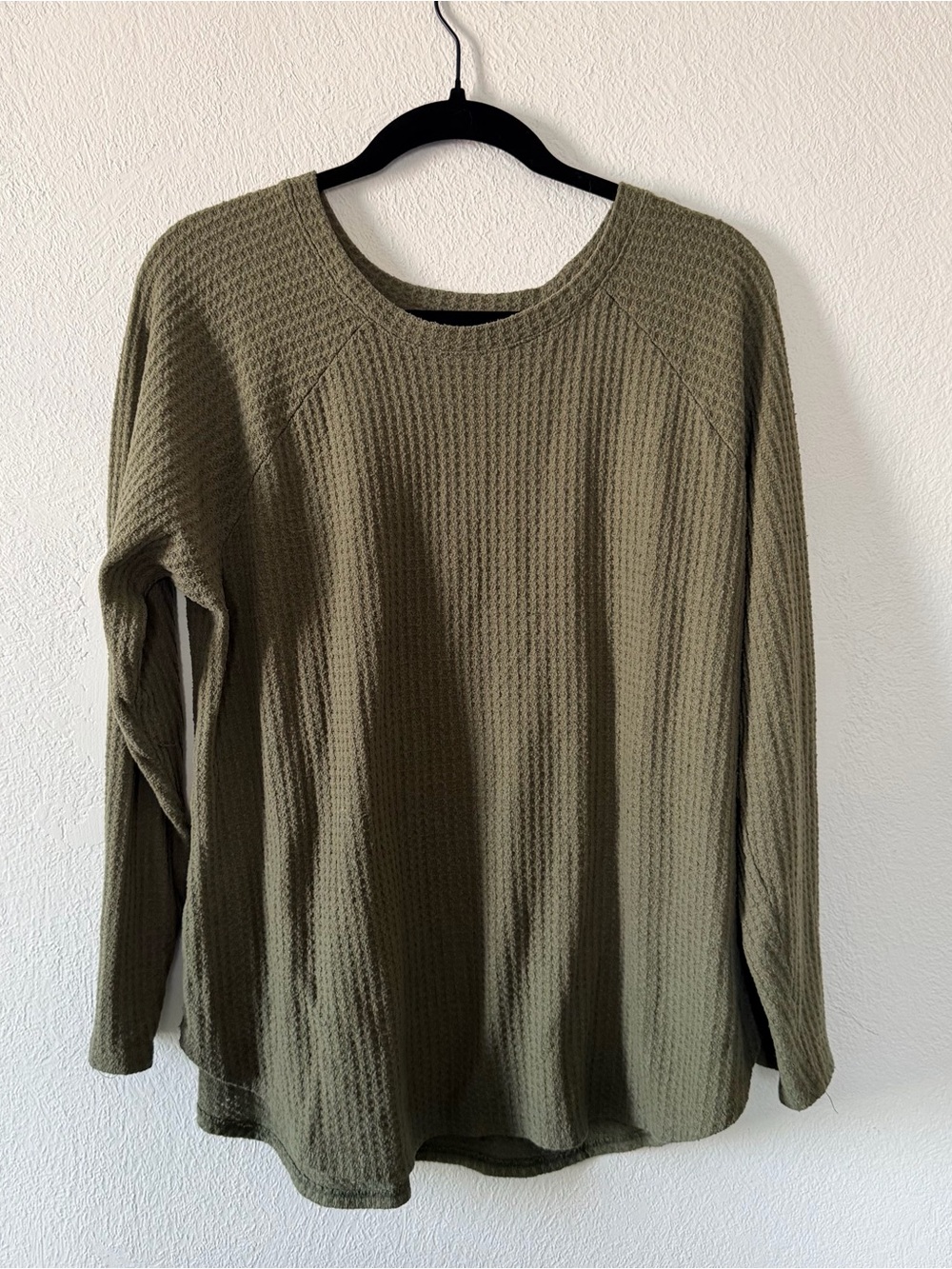 American Eagle Outfitters Olive Waffle Crew Sweater Top
